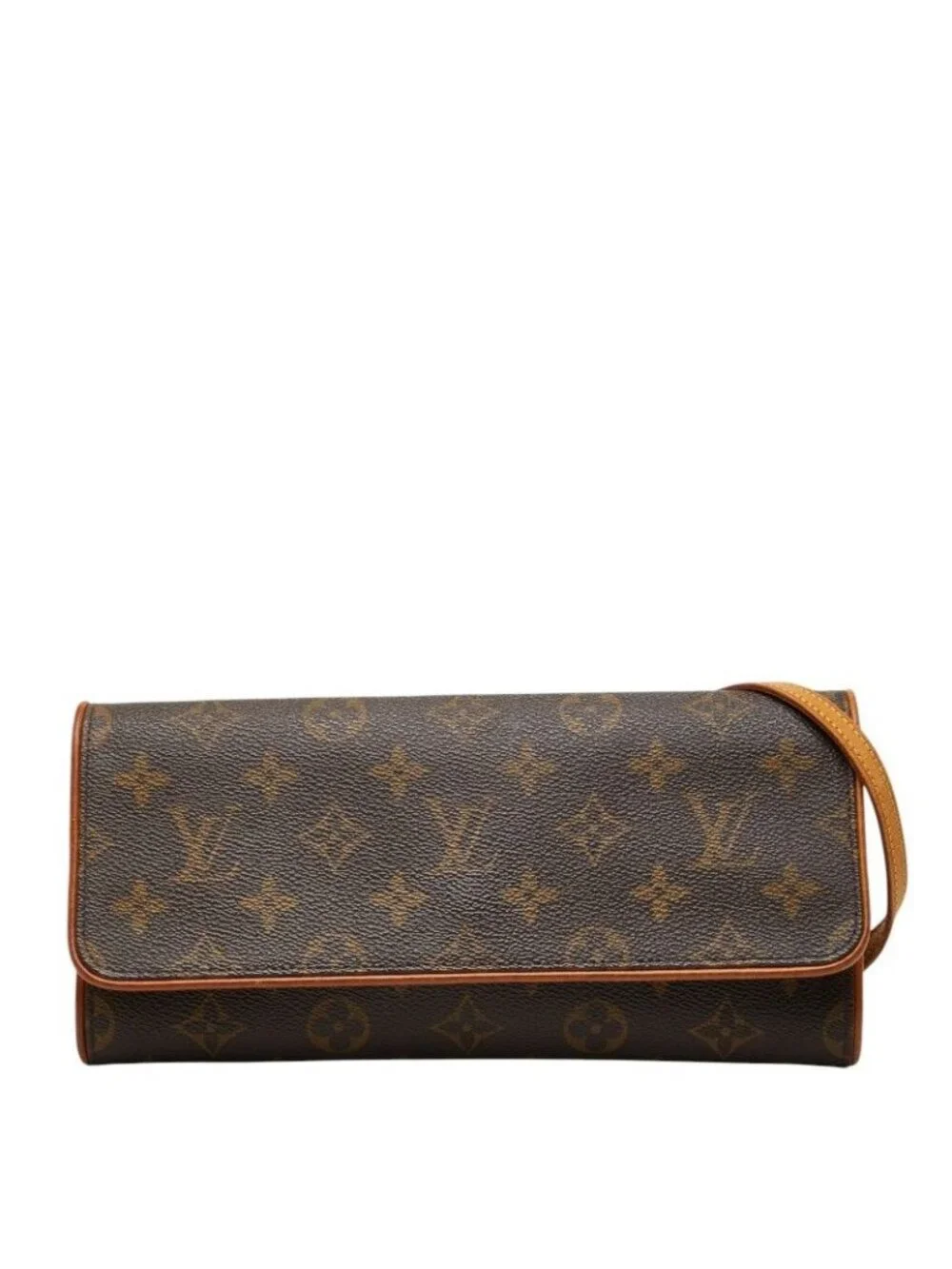 Louis Vuitton Monogram Pochette Twin GM Crossbody Shoulder Bag Brown Leather